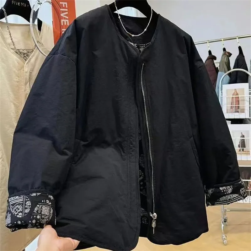 Advanced Retro Chic Unique Super Good-looking Round Neck Cotton Jacket Women In Autumn Winter Lazy Relaxed Casual Cotton Jacket