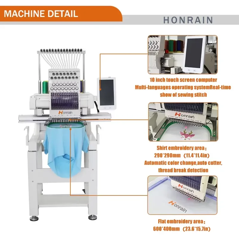 Factory Direct Sale Single Head 12/15 Needles T-shirts Cap Auto Monogram Embroidery Machines for Sale