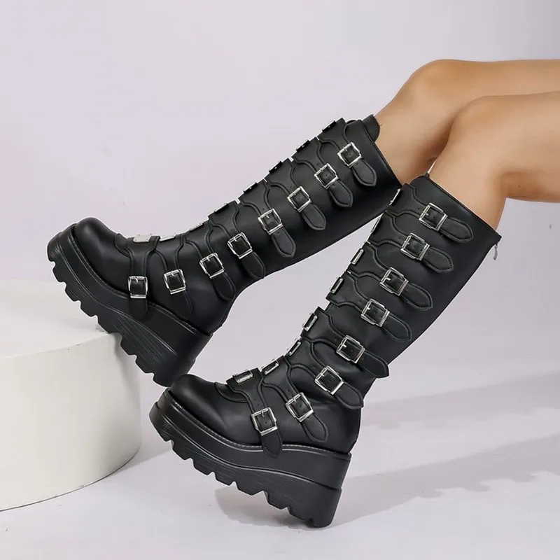 Long Boots for Women Gothic Shoes Platform Knee High Boots Punk Black Sexy Motorcycles Boots New Halloween Cosplay Women's Shoes view 5