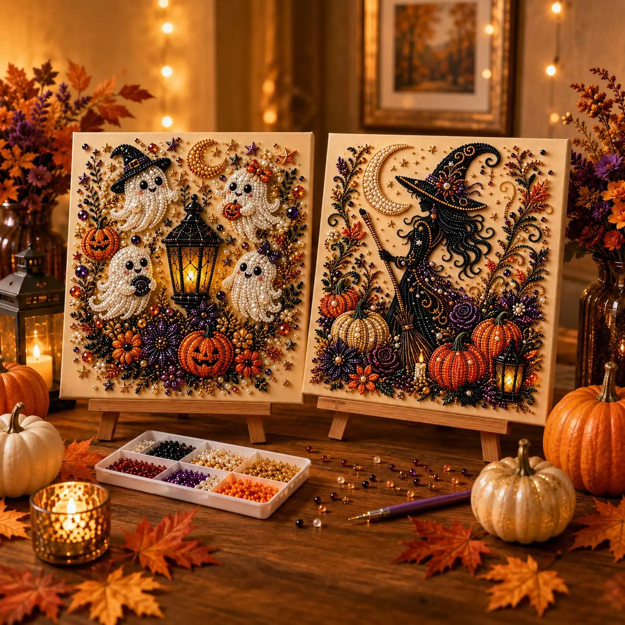 1/2 Set Halloween Geister & Kürbis 3D Perlen-Kunst DIY-Set für Erwachsene Niedliches Gruseliges Diamant-Malerei Bastelset – Detail 7