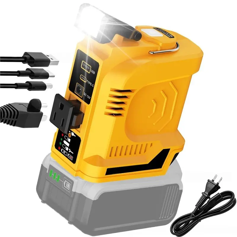 2026 Hot Style Portable Power Inverter DC 18V To AC 110V For Dewal 20V Li-Ion Battery W/ LED Light USB Type-C DC AC Output Port