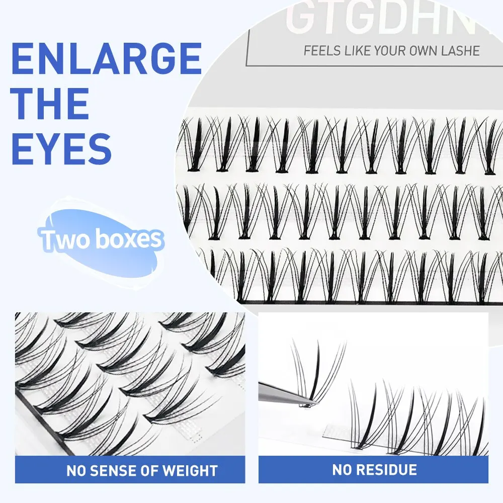 DIY Lashes Two Boxes 10P 20P Mix Heat Bonded A/M Shape Spikes Cluster Eyelash Extension 3D False Individual Makeup Premade Fan