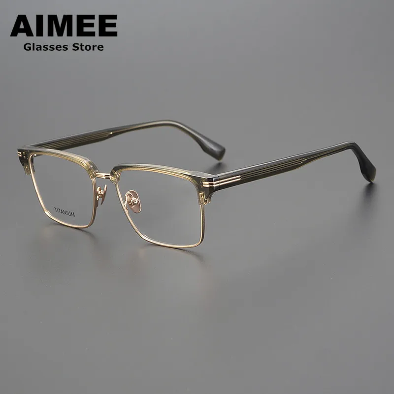 

Pure Titanium Acetate Glassses Frame Japanese Design Men Women Square Optical Prescription Eyeglasses Ultralight Spectacles Gafa