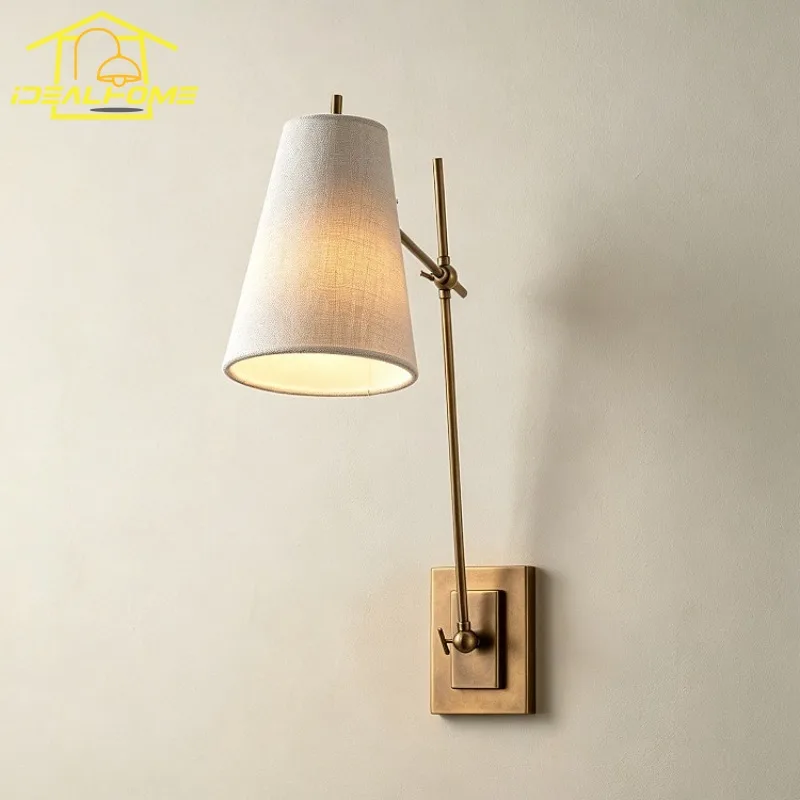 Medieval Rocker Arm Fabric Art Decorative Wall Lamp Adjustable American Retro Bedside Wall Mounted Bedroom Reading Background