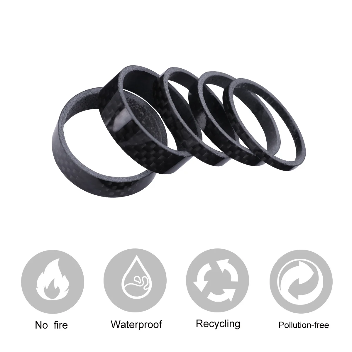 

5pcs Bike Carbon Fiber Headset Fork Spacers Set Durable Heat Resistant Wear Resistant Handlebar Spacers 3 Thickness Options For