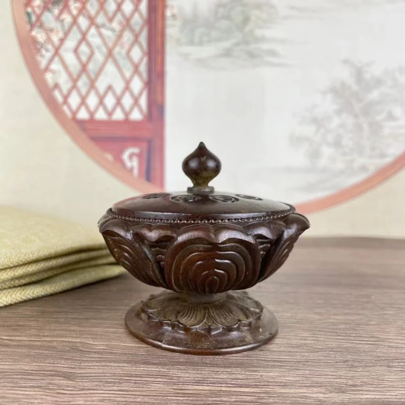 

Rural Collection Lotus Furnace Vintage Alloy Copper Zen Tea Ceremony Creative Stove Antique Old Copper Ware Copper Seal Ornament