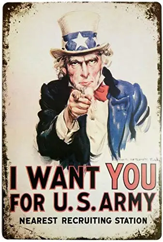 Parking lot Decorations tin Signage Boxes 8x12Inch,I Want You for U.S Army,Vintage Man Cave Garage SignBar SignMetal Wall Tin Si