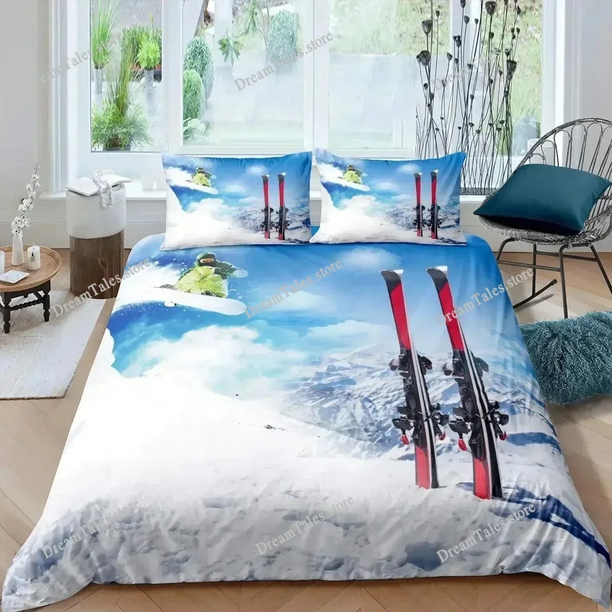 Duvet Cover Set Ski Sports Full Size Winter Sports Skiing Bedding Sets Snow Mountain Landscape Comforter Cover for Boys Girls592