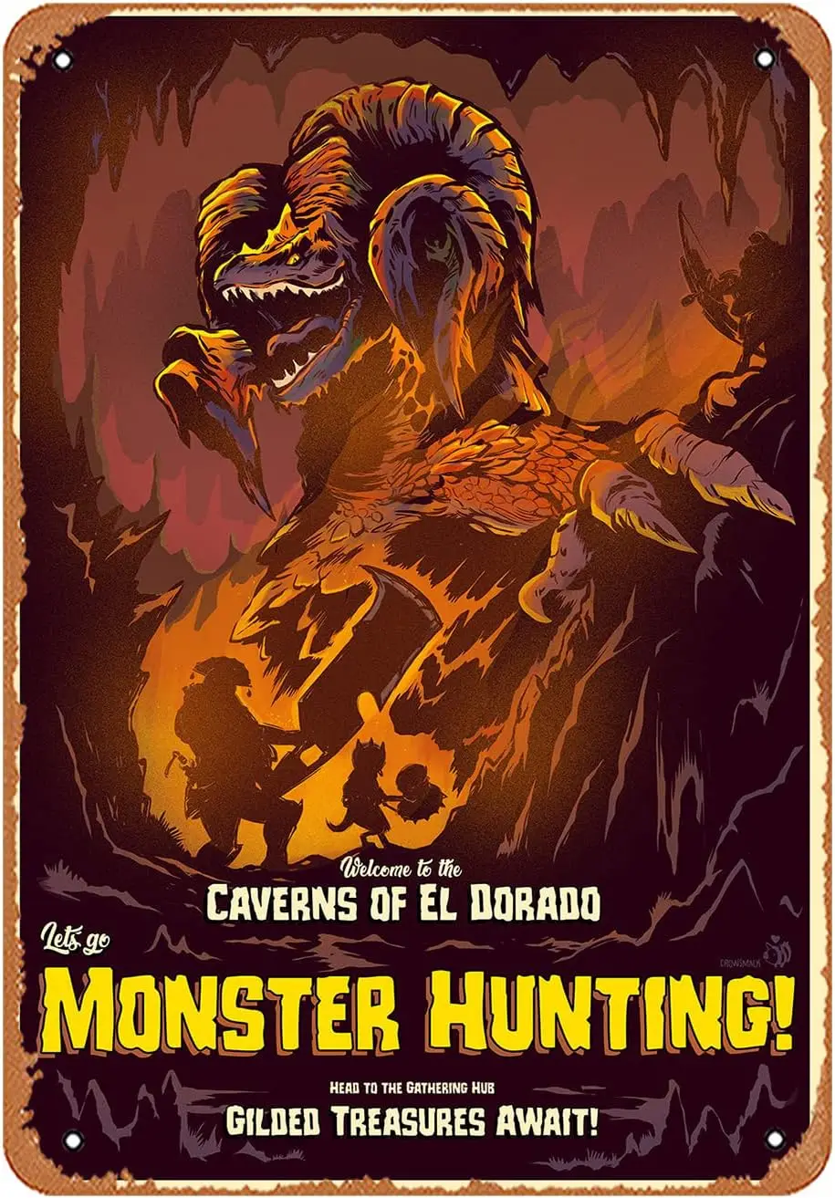 Metal Art Vintage Caverns Of El Dorado,Let'S Go Monster Hunting,Video Game,Monster Hunter,Office Decor Funny Garage Man Cave