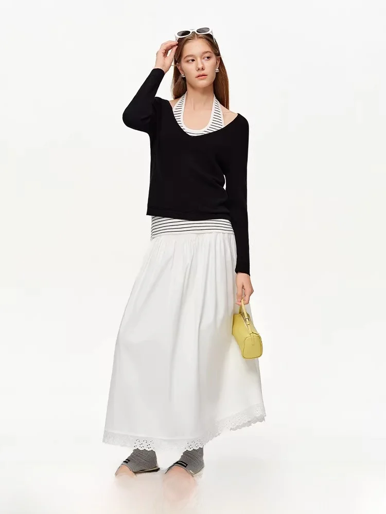 

V-Ne Knitted Two-Piece Set Ne Hanging Tank Top True Two-Piece Spring Faion Women's Slim Fit Long Sve Polyester Blend