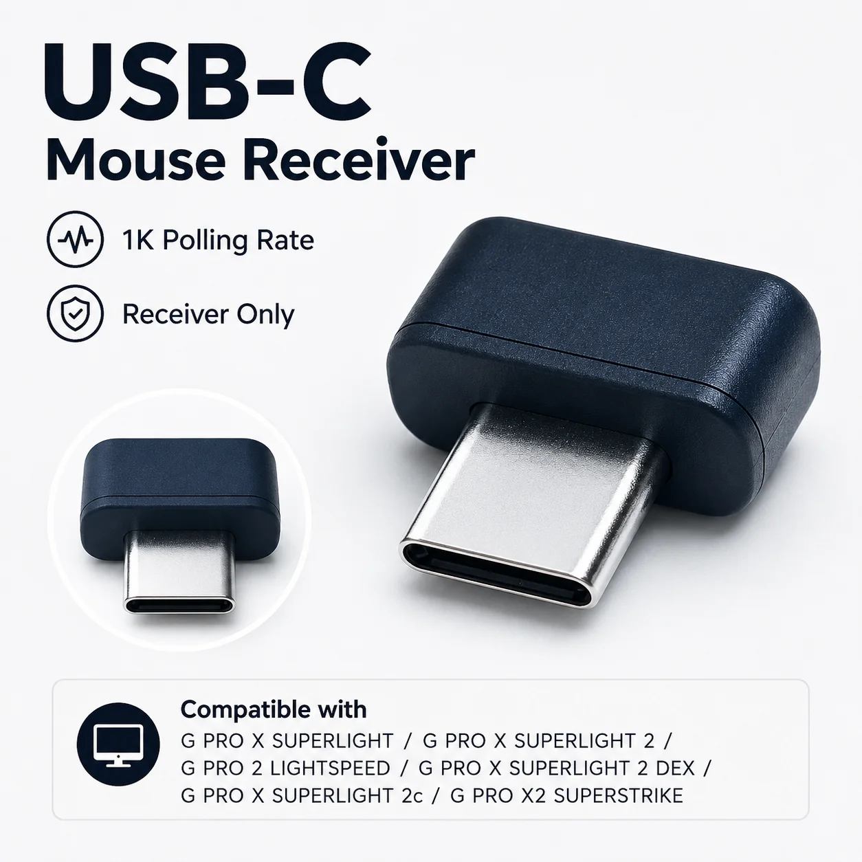 1000Hz Ready USB Type C Receiver for Logitech G PRO X SUPERLIGHT SUPERLIGHT 2 G PRO 2 LIGHTSPEED Wireless Gaming Mouse Adapter