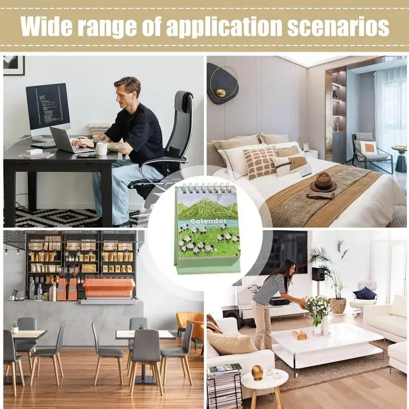 風景画シリーズ卓上カレンダー、美しい色、内側のページ、学生、ポータブル、オフィスアクセサリー、新しい2024