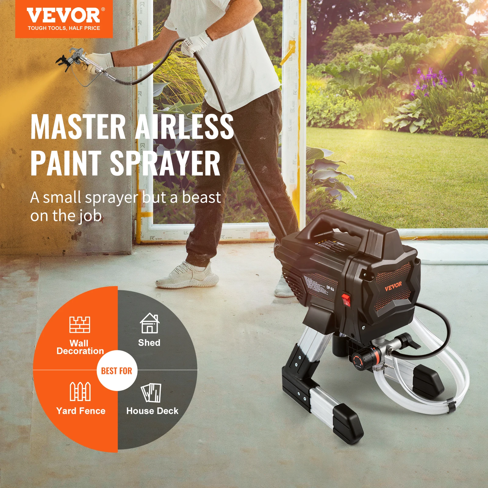 VEVOR Stand Airless Paint Sprayer, 7/8HP 650W Electric Paint Sprayer Machine 2900PSI High Power for Interior Exterior Painting