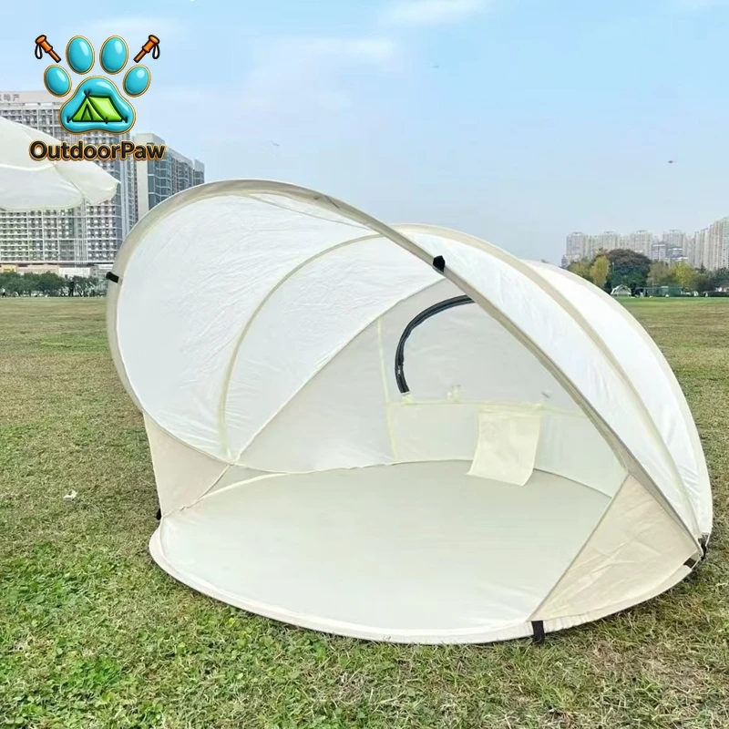 Beige White Pop Up Summer Automatic Beach Tent 2-3 People Speed Open Quick Portable Simple Shade Sun Fishing Park Leisure Travel