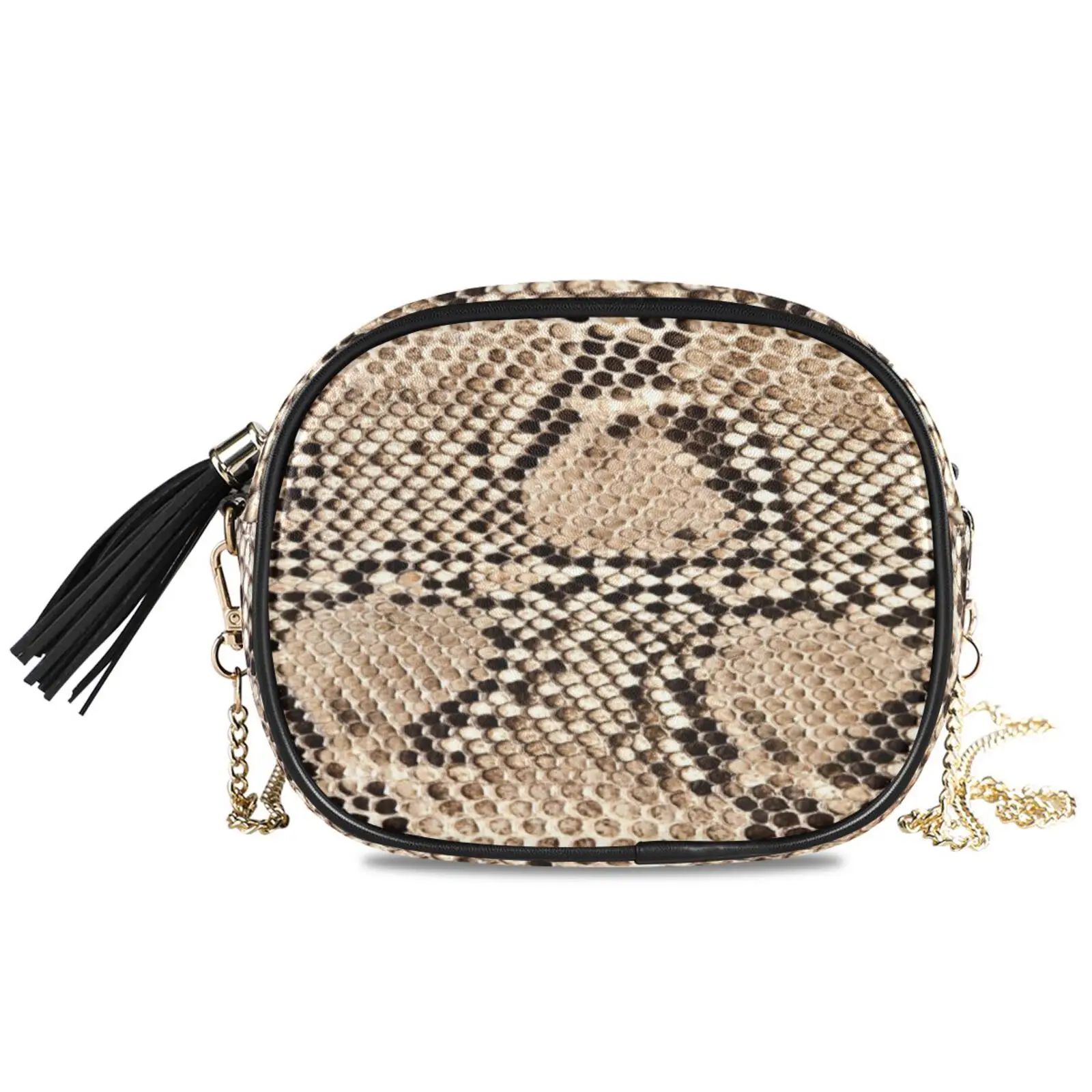 2022 Leather Small Messenger Bag For Women Trend Snake Print Female Metal Chain Shoulder Bag Fashion Chain Ladies Crossbody Bags