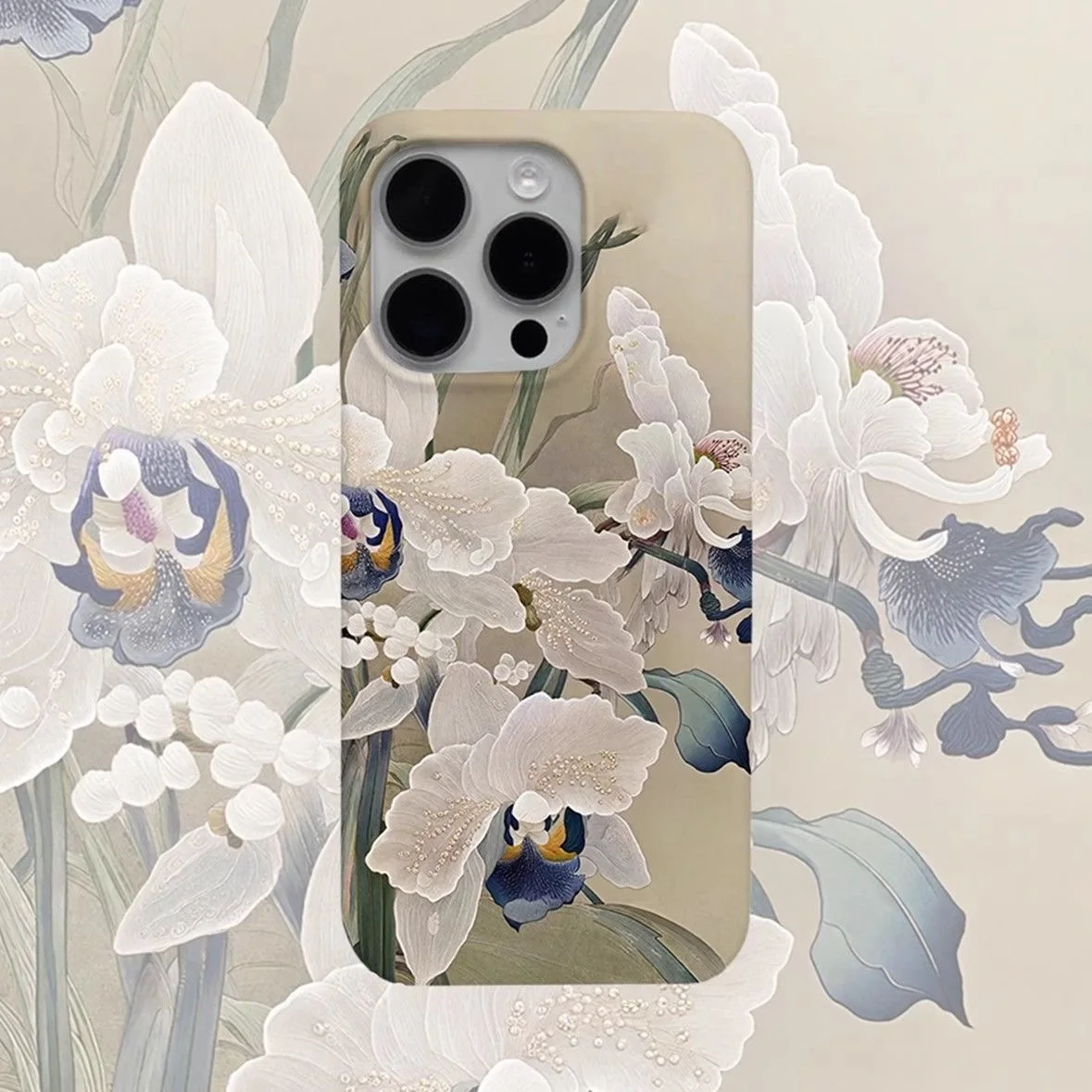 أنيقة التقليدية الصينية اللوحة رائعة زهرة بيضاء جراب هاتف آيفون 16 15 14 11 12 13 برو ماكس زائد الغطاء الخلفي
