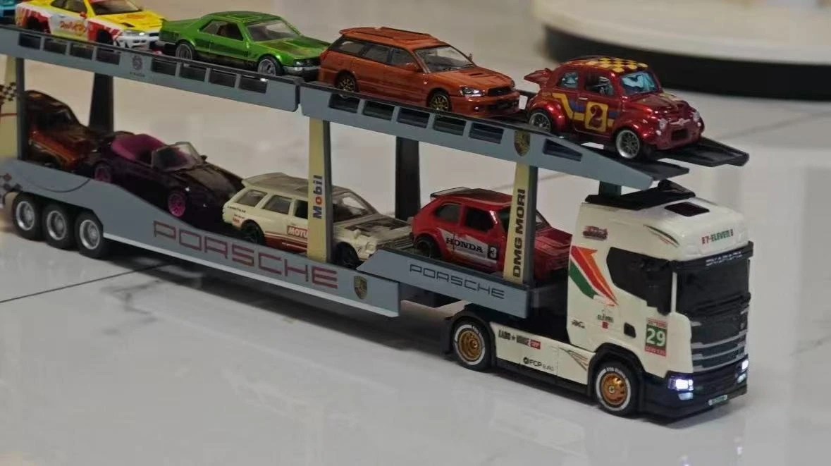 1/64Double-Deck Car Transporter Trailer for Wen NanFeng Scania & MINI GT& Maisto Truck Heads Custom 3D Printed Modification Part