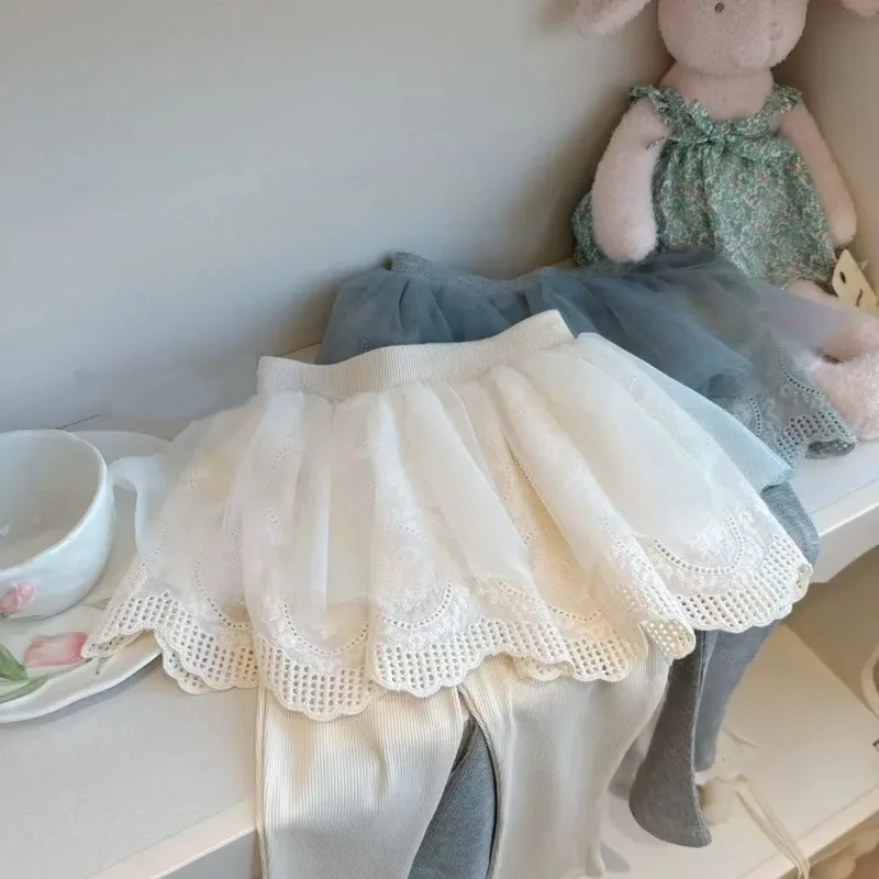Girls' Pants Spring and Autumn Style Fashion 2025 New Style Mesh Baby Skirt Pants Kids Outerwear Beautiful Pants