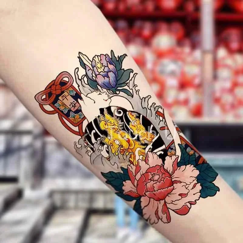 

Cartoon Temporary Tattoos Japanese Ukiyo-e Cat Heian Fu Flower Waterproof Fake Tatoo Body Tatto Art Decals Sticker for Women Men