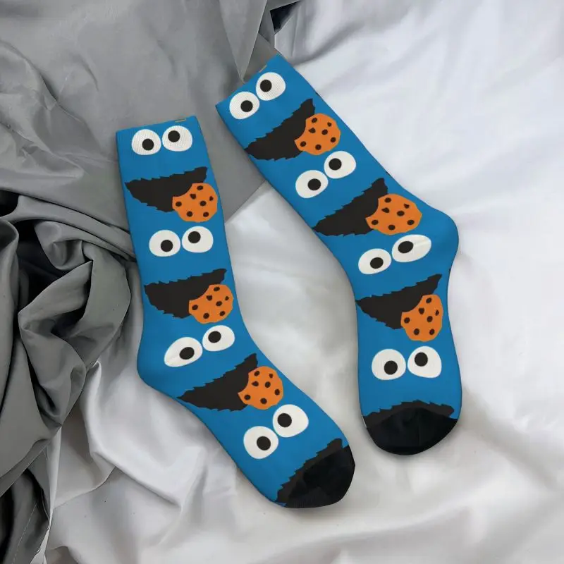 Custom Harajuku Cookie Monster Face Manga Socks Men Women Warm 3D Printed Sesame Street Sports Football Socks