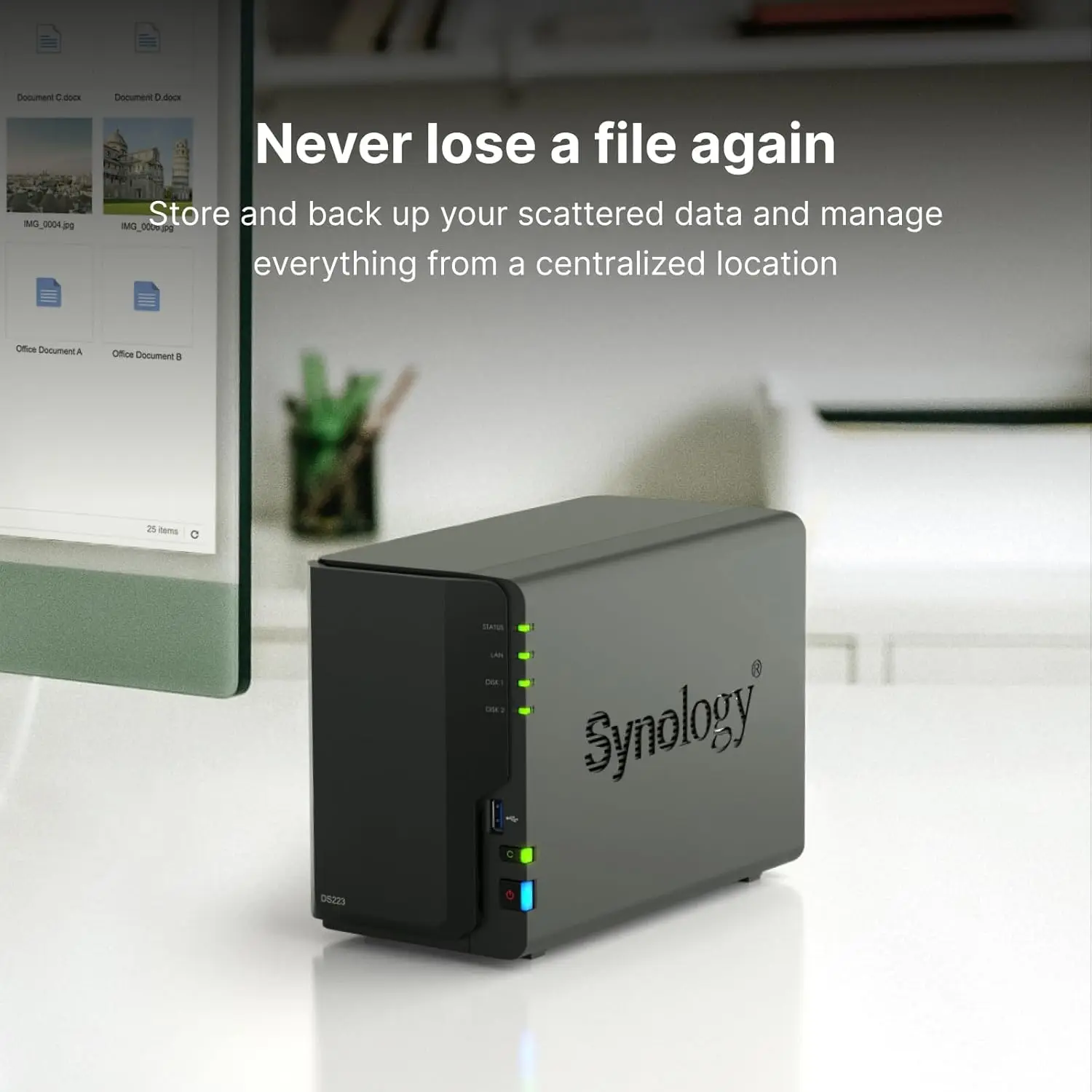 حاوية ذاكرة Synology DS223 2-Bay NAS Diskstation 2GB DDR4 رباعية النواة CPU 2GB (بدون أقراص)