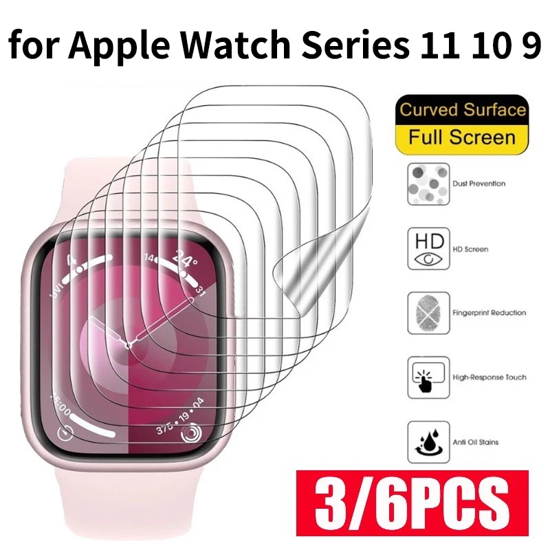 6pcs Screen Protector Film for Apple Watch Series 11 10 9 42mm 46mm Soft Smartwatch Cover Protective Film for IWatch S11 SE 3