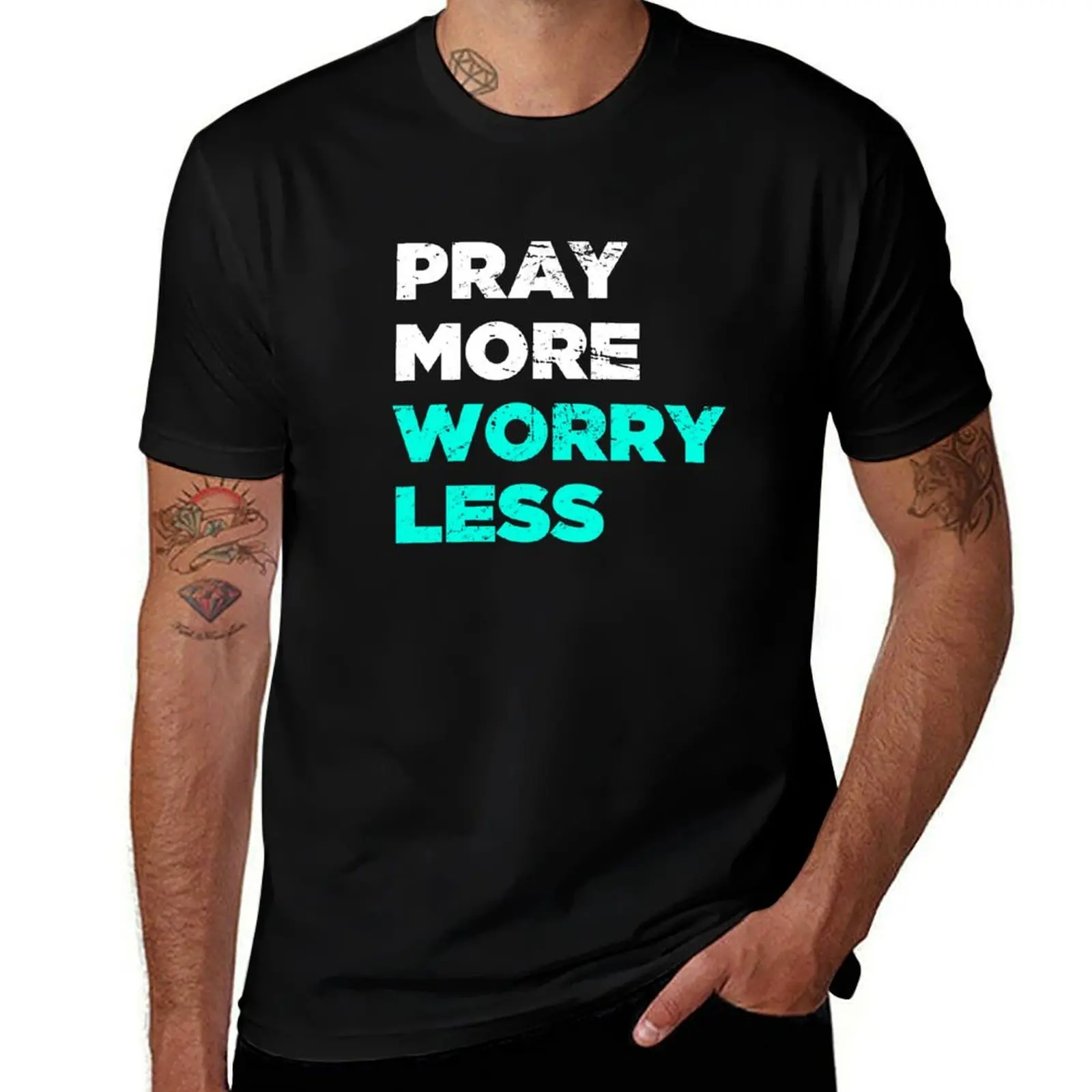 Pray More, Worry Less | God Christian Jesus T-Shirt Casual Fashion Short Sleeve Cotton T-Shirt