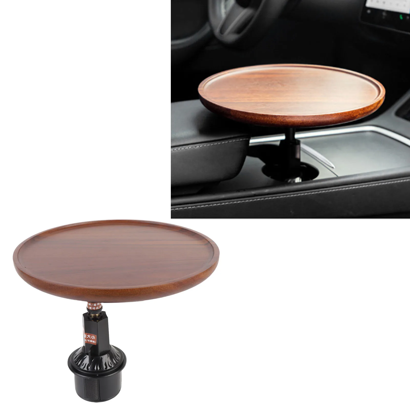 

Cup Holder Eating Tray Table Easy Installation 360° Rotating Stable Wooden Car Cup Holder Tray for Most Cup Holders