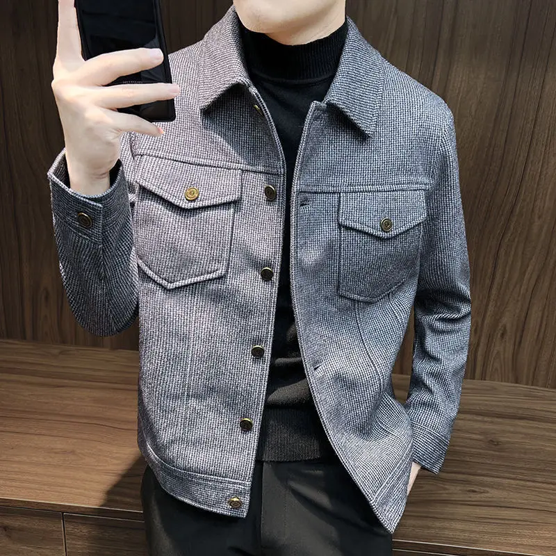 Men\'s Wool & Blends Jackets Slim Fit Solid Color Short Male Coats Joker Luxury Designer Harajuku Korean Reviews Many Casual Cold