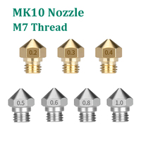 5pcs MK10 Nozzle Brass Stainless Steel Nozzles MK10 3D Printer Parts M7 Thread 0.2 0.3 0.4 0.5 0.6 0.8 1.0mm For 1.75mm Filament