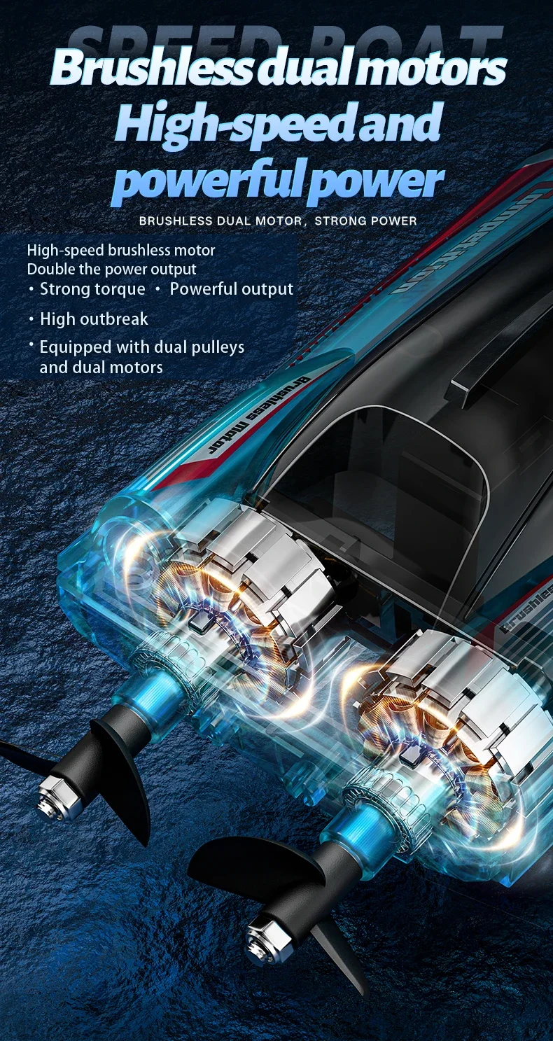 New RC SpeedBoat 2.4G Brushless With Colorful LED Lights Waterproof Durable Remote Control Toys RC Boat For Gifts Toys