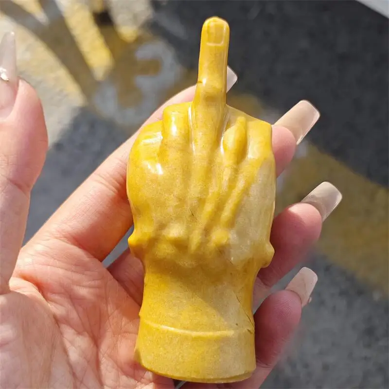 Natural Yellow Quartz Skull Middle Finger Gesture Carving Healing Fengshui Gemstone Crafts Children Birthday Holiday Gift 1PCS