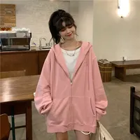 Ladies' Hooded Zipper Long Sleeve Jacket Simple Korean Style Spring Autumn Student Casual Wear Hong Kong Style Cardigan