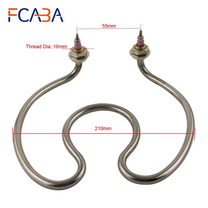 FCABA 304 Stainless Steel Horseshoe Shaped Elbow Water Heating Element 220V 2.5KW 210mm Circle Diameter Electric Tube Heater