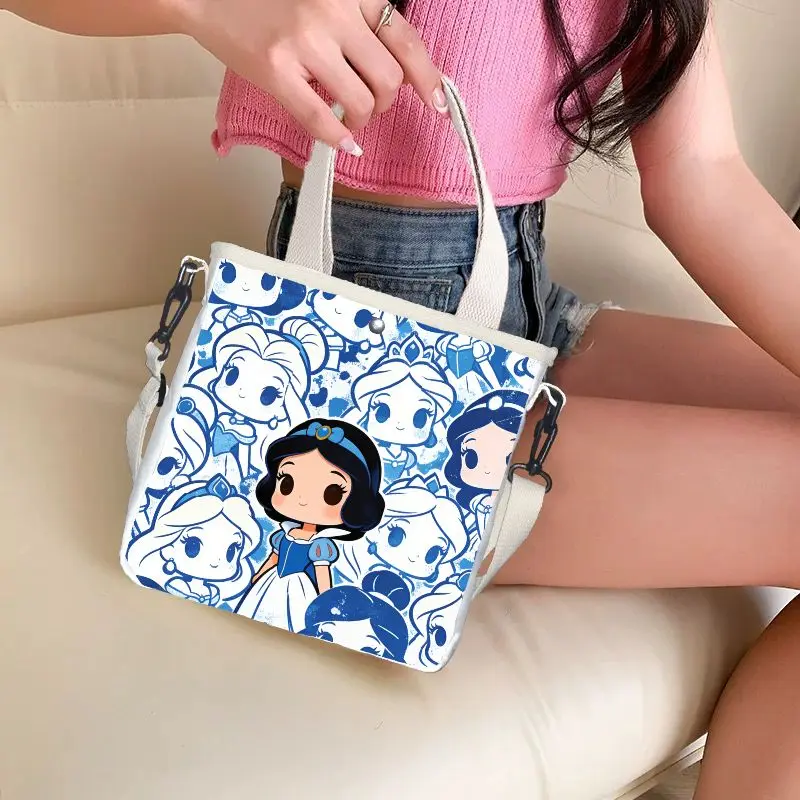 

Сумка-тоут с принтом персонажей из мультфильма «Белоснежка», легкая холщовая сумка через плечо, многоразовая сумка для покупок для детей
