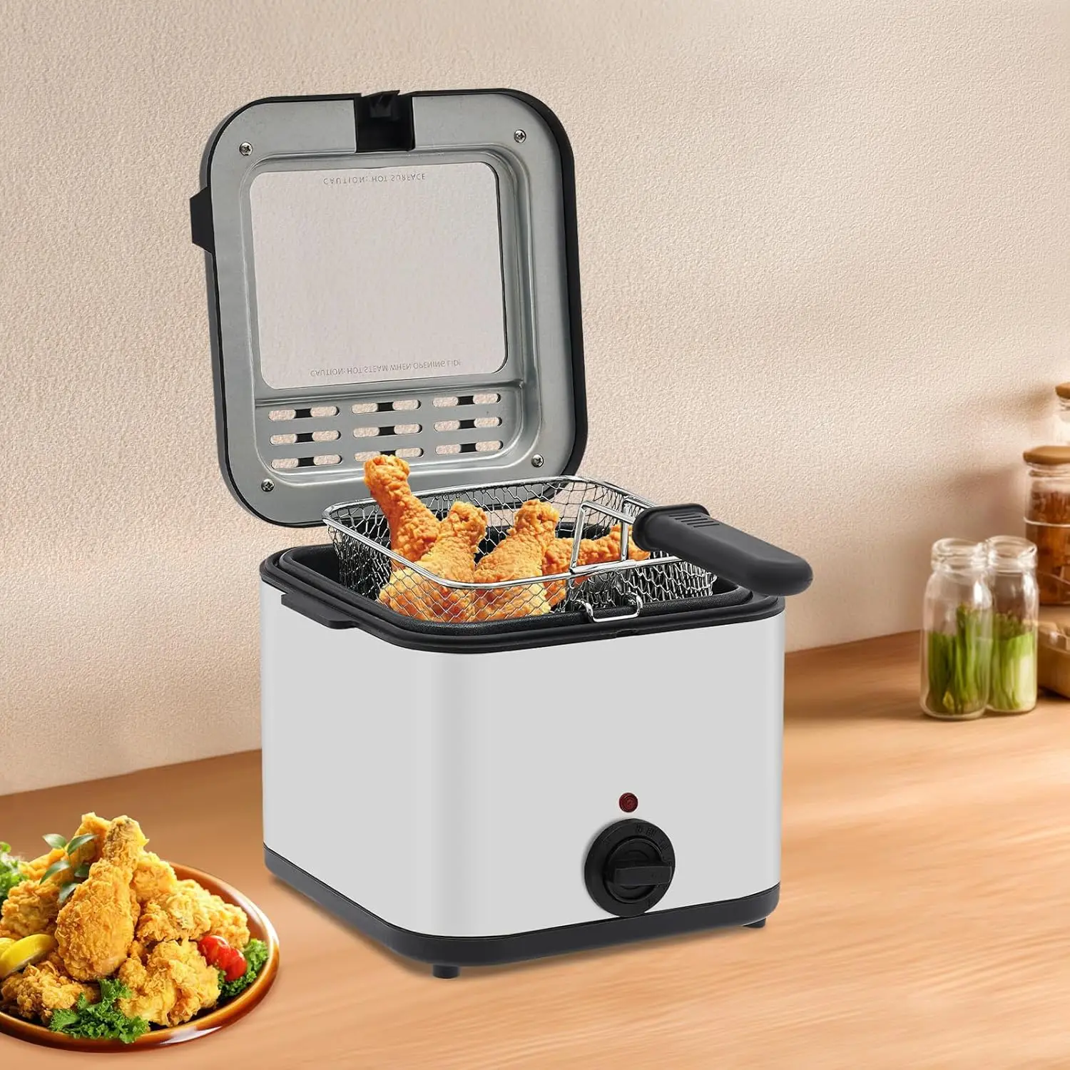 

Countertop Electric Deep Fryer, 2.64qt 1000W Stainless Steel Fryer with Basket, Adjustable Temp & Anti-Scald Handle, Practical Kitchen Appliance for Home Use