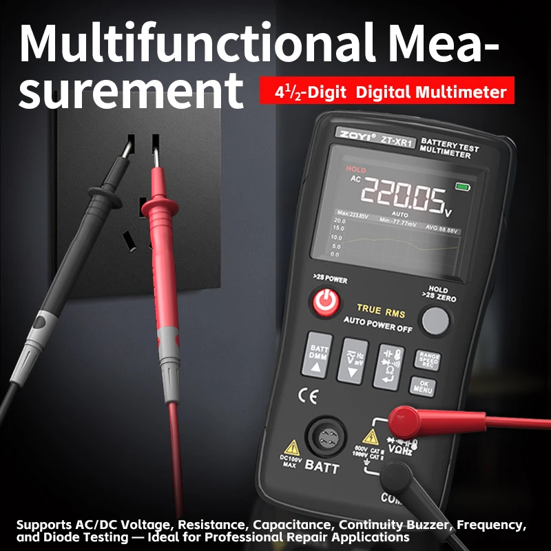 ZOYI High-Precision Battery Internal Resistance Tester for 18650, Multimeter, ±100V Voltage