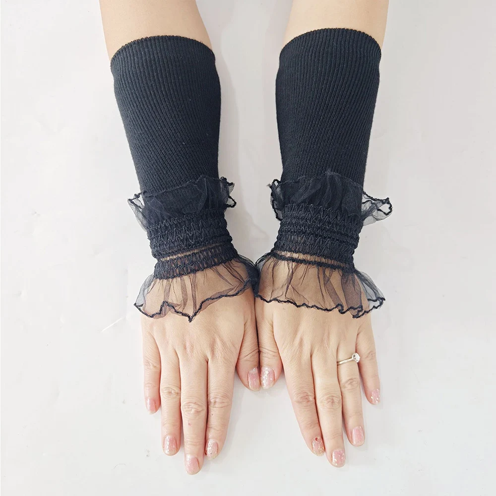 Lace Arm Cover Sweater Decorative Scar Cover Ruffles Elbow Sleeve Detachable Knitting Sleeve Cuffs Lace Cuffs Warm Fake Sleeve