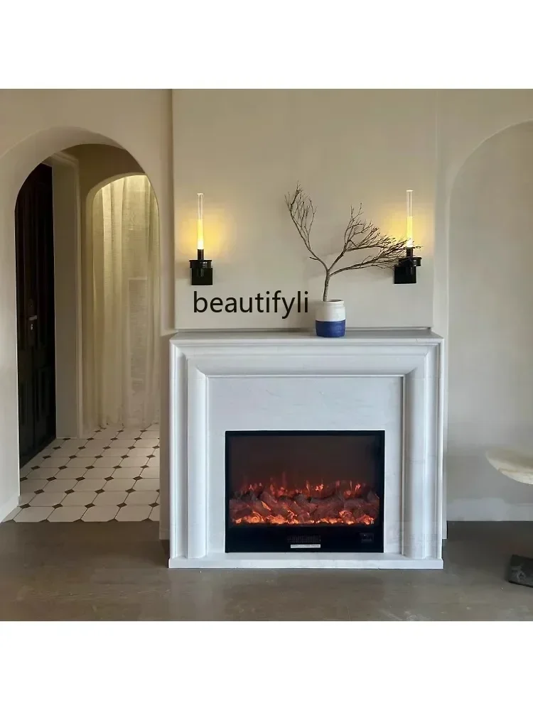 

New Arrivals Marble stone fireplace marble white jade American simple streamline interior background decoration