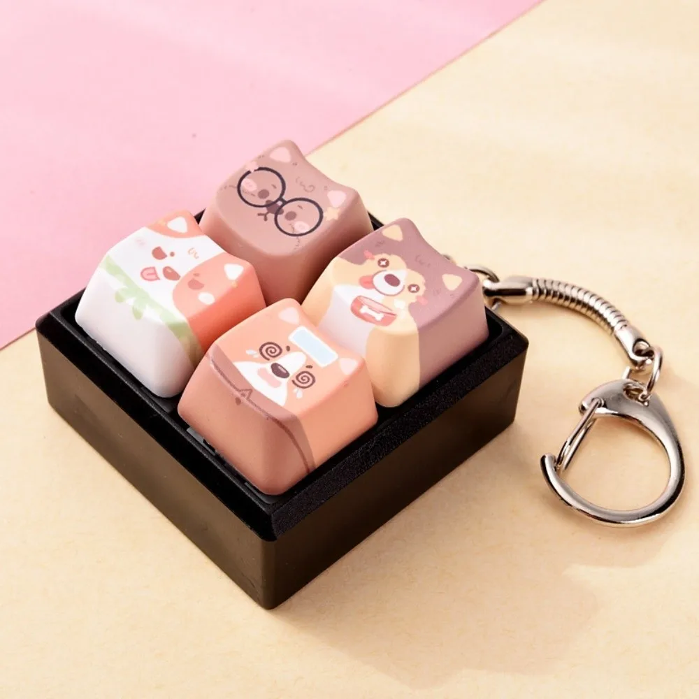 Bag Charm 4-Key Puppy Keycap Keychain Kawaii Relax Button Fidget Keychain Portable Creative Mechanical Keyboard Keying Reduce