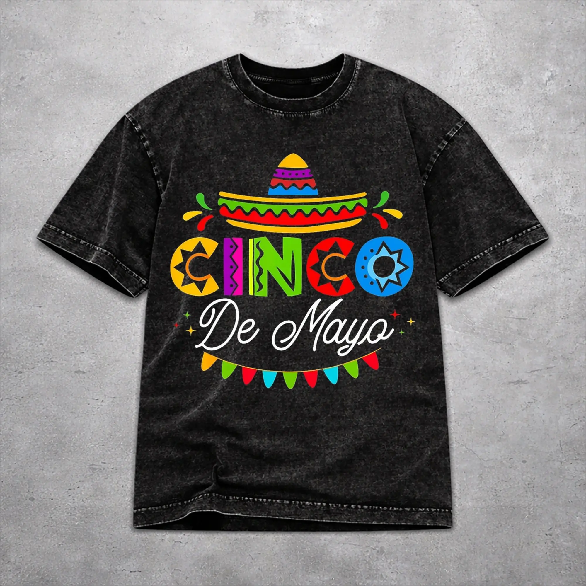 Men Women Vintage Washed T-shirts Fiesta Squad Cinco De Mayo Printed T Shirt Accessories High Street  Tee Shirts