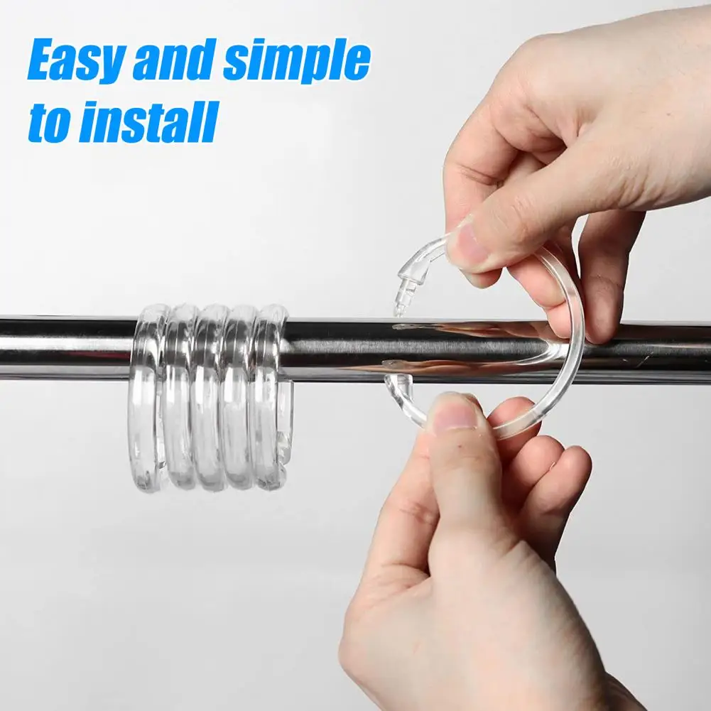 Flexible Shower Curtain Rings Plastic Shower Curtain Rings Easy Closure Hooks for Bathroom Shower Curtain Liner Set of 12 O