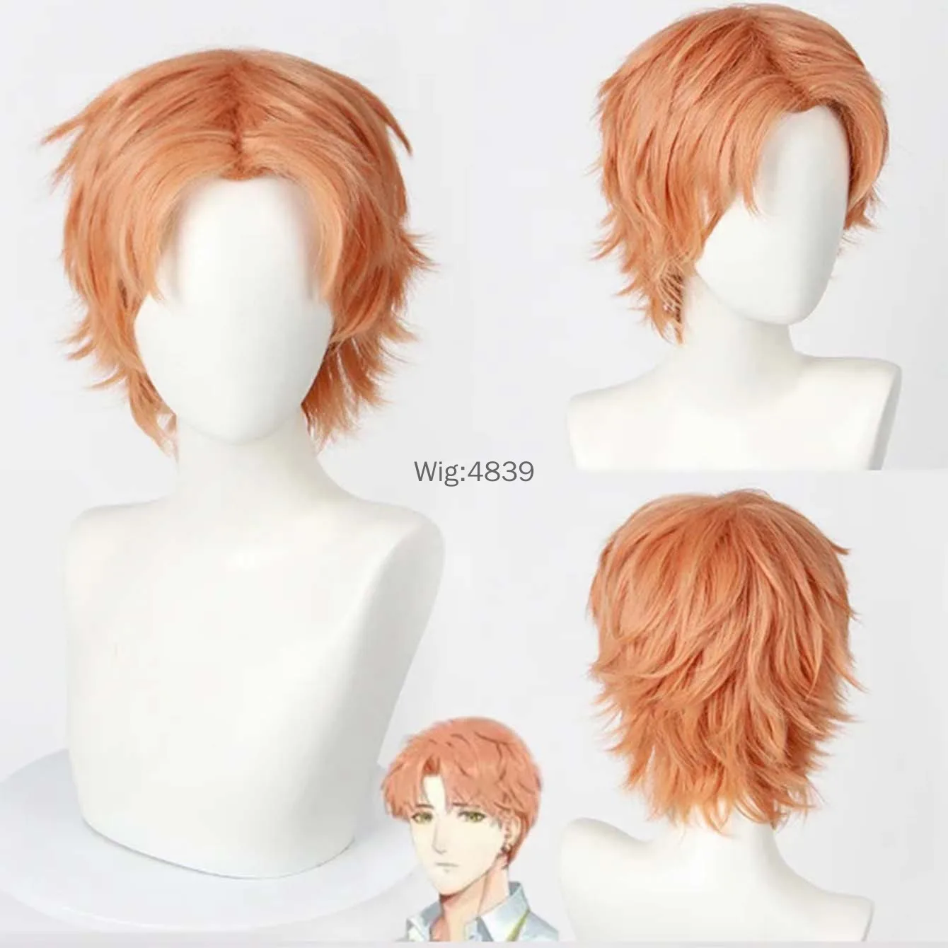 Orange Wig with Bangs Natural Hairstyle Pixie Cut Wigs Male Cosplay Wig Boys Synthetic Wigs Short Hair + Free Wig Cap