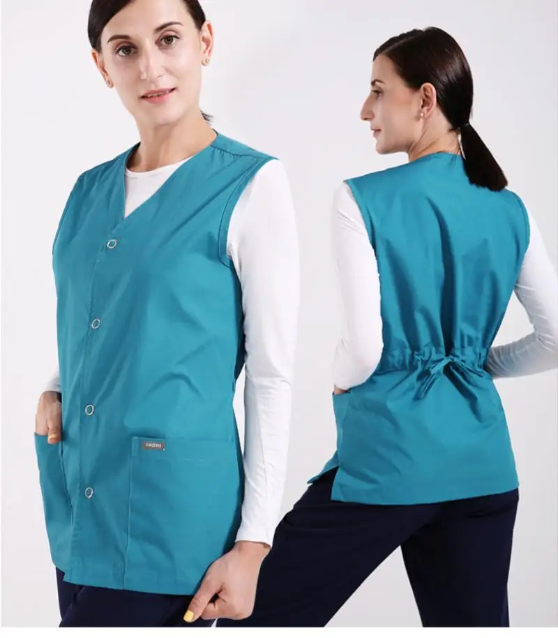 1Pc Doctor Nurse Solid Color Vest Surgical Clothes New Waistcoat Men Women Scrub Vest Hospital Professional Uniform Top