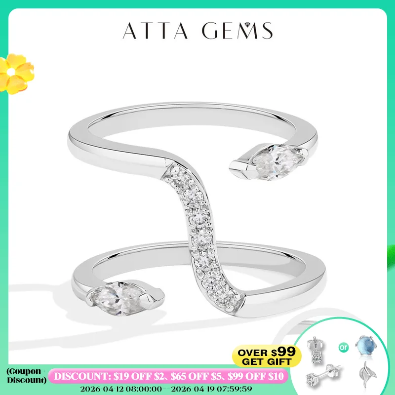 

ATTAGEMS Exquisite Full Moissanite Ring D VVS1 Double Snake Shape for Woman Men S925 Sterling Sliver Birthday Gift Party Jewelry