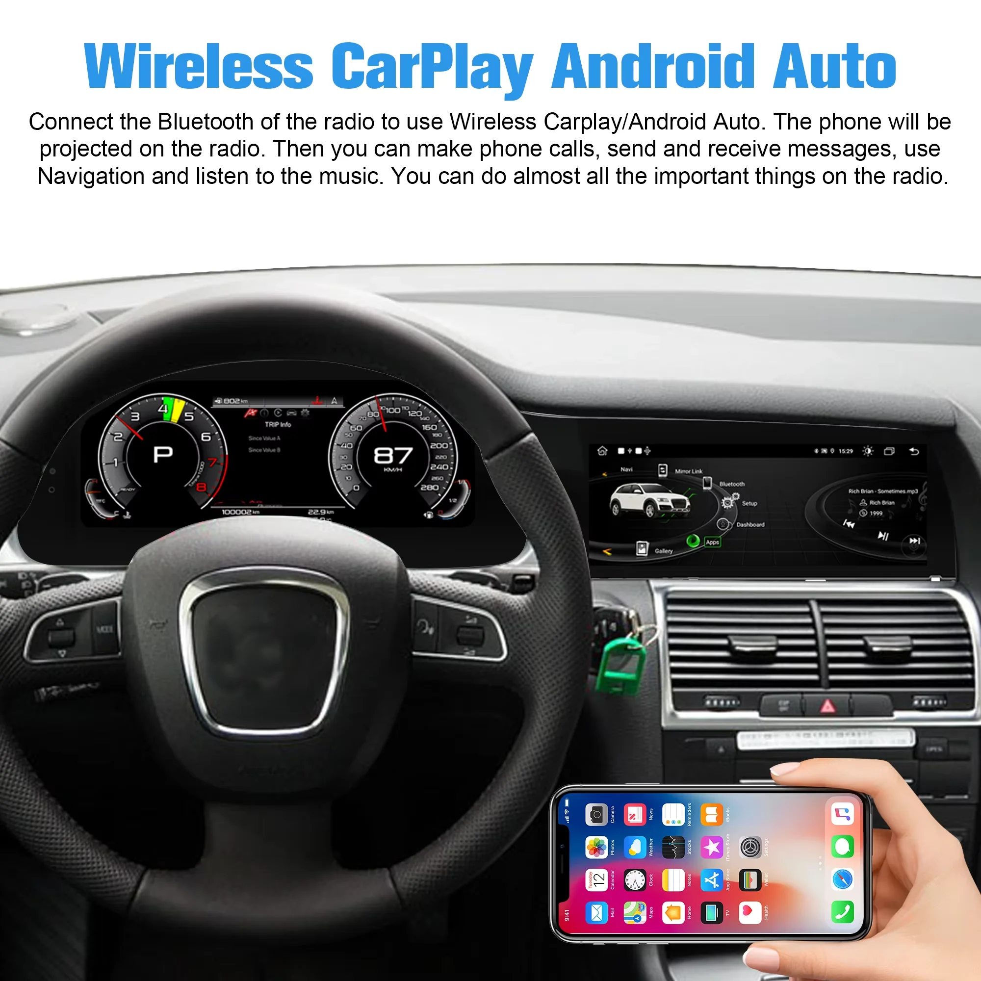 

Обновленная 12,3-дюймовая двухэкранная HD-система Android AUTO для Audi Q7 2010-2015 с CarPlay, автомобильное радио, головное устройство, спидометр, одометр