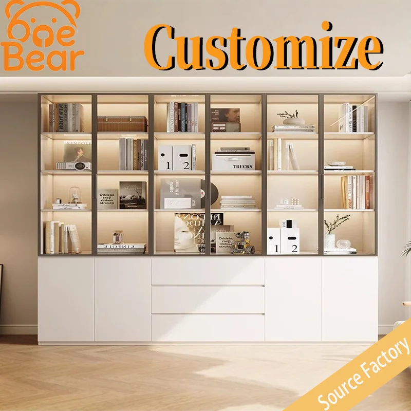 Custom-made all-aluminum alloy honeycomb panel bookcase, glass door living room display cabinet, storage cabinet, wine cabinet.