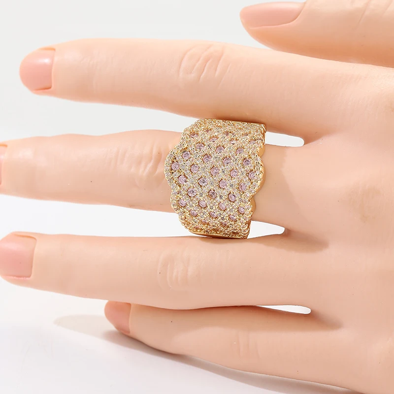 Breiter Damenring im Bohemian-Stil, luxuriös, mit synthetischem Zirkonia eingelegt, breites Banddesign, Ringe, Modeschmuck, Geschenke – Detail 5