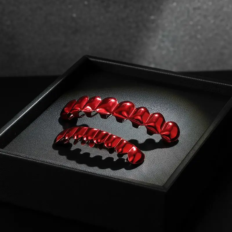Rotes Spiegel-Hip-Hop-Grillz-Set 8 Zähne Oben und Unten Grills Y2K Party Cosplay Zähne Halloween-Schmuck für Männer und Frauen – Detail 3