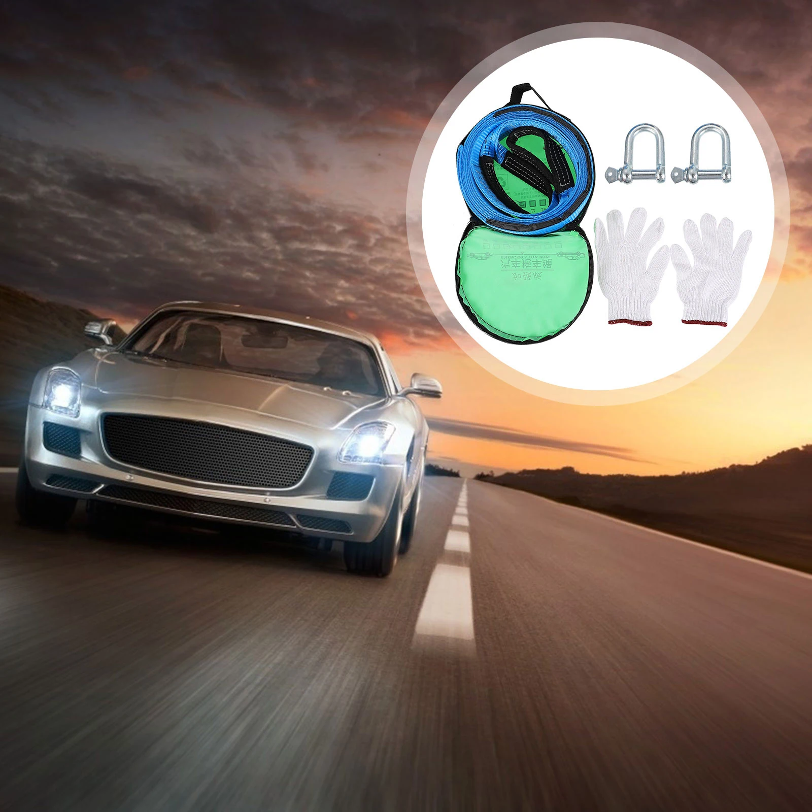 

1 set 1 Set 8 Ton 5M Polyester Tow Strap Trailer Rope U Shaped Hooks Reinforced Edging Thickened Wide Car Winch Cable Off Road